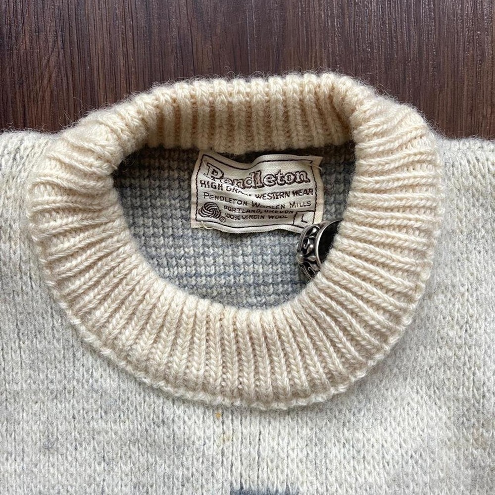 Vintage Pendleton Aztec Pattern Wool Knit Heavyweight Sweater Mens Large Cream - Picture 2 of 8